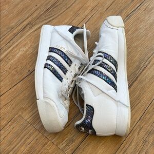 Adidas Samoa White Sneakers with Black and Iridescent Stripes Size 6